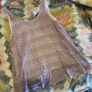 Deletta from Anthropologie flowy eyelet tank top. Lacy purple top.